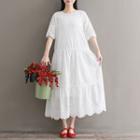 Scallop Hem Short Sleeve Midi Dress