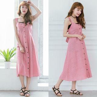 Single-breasted Gingham Spaghetti Strap Dress