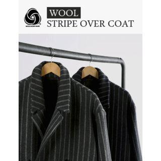 Double-breasted Stripe Long Wool Blend Coat