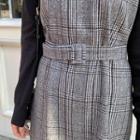 Sleeveless V-neck Glen-plaid Midi Dress With Belt Black - One Size