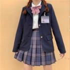 Plain Single-breasted Blazer / Shirt / Short-sleeve Shirt