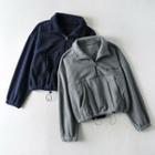 Fleece Half Zip Letter Swoosh Jacket With Waist String