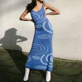 Print Knit Spaghetti-strap Dress