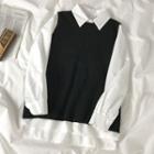 Plain Long-sleeve Shirt / Slit-back Vest