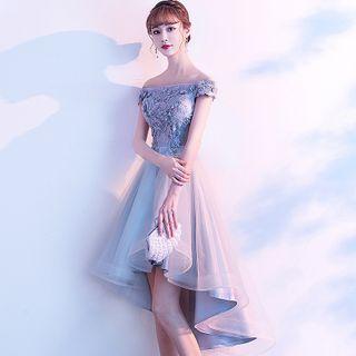 Off-shoulder Floral Embroidered A-line Cocktail Dress