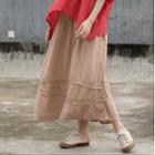 Elastic-waist Midi A-line Skirt Yellow - One Size