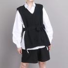 Tie-waist Knit Vest Black - One Size