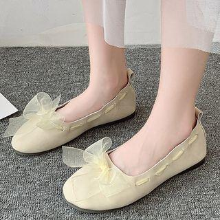 Stitched Bow-accent Faux-leather Flats