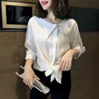 3/4-sleeve Front-knot Blouse