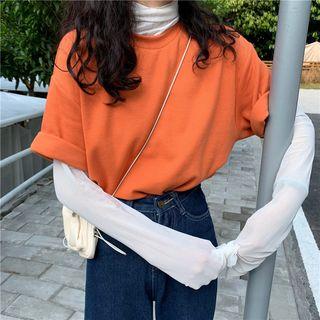 Roll-hem Short-sleeve Tee / Mesh Long-sleeve Top