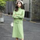 Set: Sleeveless Knit A-line Dress + Cardigan