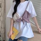 Short-sleeve Mock Two-piece Flower Print T-shirt