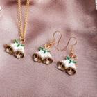 Set: Christmas Rhinestone Bell Dangle Earring + Pendant Necklace As Shown In Figure - One Size