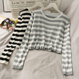 Striped Cropped Light Knit Top