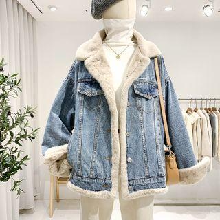 Fluffy Denim Jacket Blue - One Size