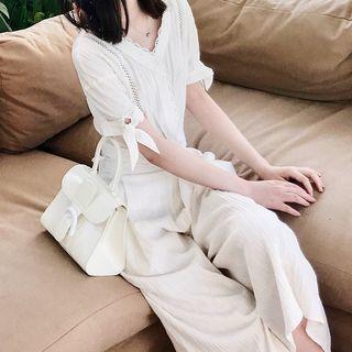 Set: Lace-trim Top + Wide-leg Pants