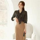 Tall Size Tie-front Chiffon Leopard Blouse