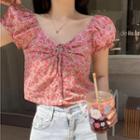 Cap-sleeve Floral Blouse Floral - Pink - One Size