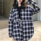 Ring Detail Plaid Shirt Black & White - One Size