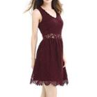 V-neck Sleeveless Lace A-line Dress