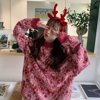 Mock-neck Leaf Pattern Sweatshirt