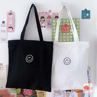 Smiley Face Print Canvas Tote Bag / Bag Charm