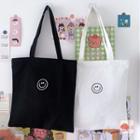Smiley Face Print Canvas Tote Bag / Bag Charm