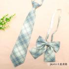 Set: Plaid Neck Tie + Bow Tie Jk053 - Set Of 2 - Neck Tie & Bow Tie - Blue - One Size