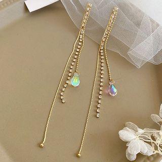Layered Rhinestone Dangle Earring 1 Pair - Stud Earring - Gold - One Size