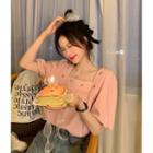 Short-sleeve Square-neck Flower Embroidered Top