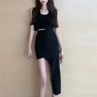 Cropped Tank Top / Asymmetric Mini Skirt