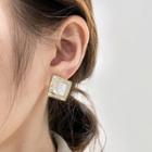 Rhinestone Shell Square Stud Earring 1 Pair - Gold Trim - White - One Size