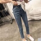 Color Panel Cropped Slim Fit Jeans
