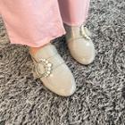 Faux-pearl Buckled Backless Patent Loafers
