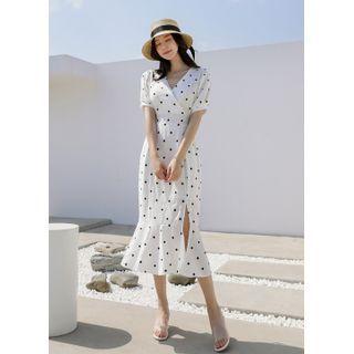 Slit Dotted Long Mermaid Dress Ivory - One Size