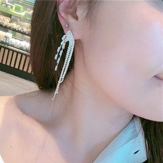 925 Sterling Silver Rhinestone Fringed Earring 1 Pair - Silver Needle - As Shown In Figure - One Size