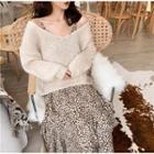 Plain Loose-fit Knit Top / Leopard Print Sleeveless Dress