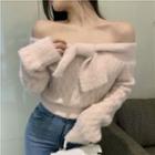 Off-shoulder Bow Sweater