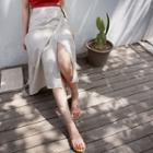 Linen Blend Long Surplice-wrap Skirt