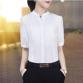 Short-sleeve Pintuck Chiffon Blouse