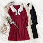 Long-sleeve Bow Color-block Midi Dress