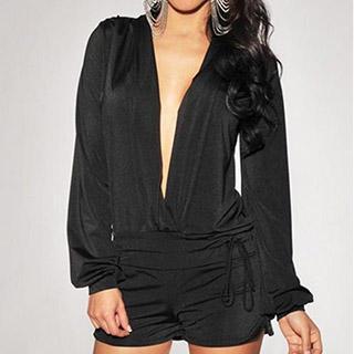 Long-sleeve V-neck Playsuit