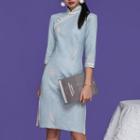 3/4-sleeve Embroidered Mini Qipao Dress
