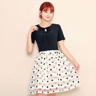 Mock Two-piece Pattern-hem Dress