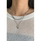 Heart-pendant Chain Necklace Set (2 Pcs) Silver - One Size