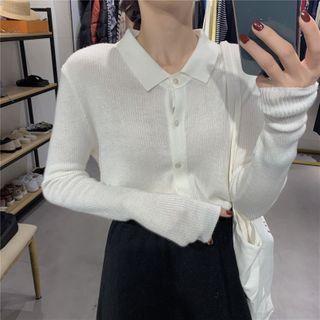 Polo Collar Long-sleeve Knit Top