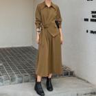 Lapel Mock Two-piece Long Shirtdress