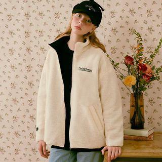 Reversible Letter-embroidered Sherpa-fleece Jacket Black - One Size