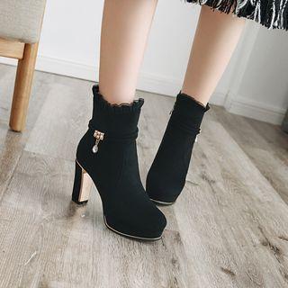 Faux Suede High Heel Platform Short Boots