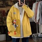 Flower Print Fleece-lined Zip-up Jacket